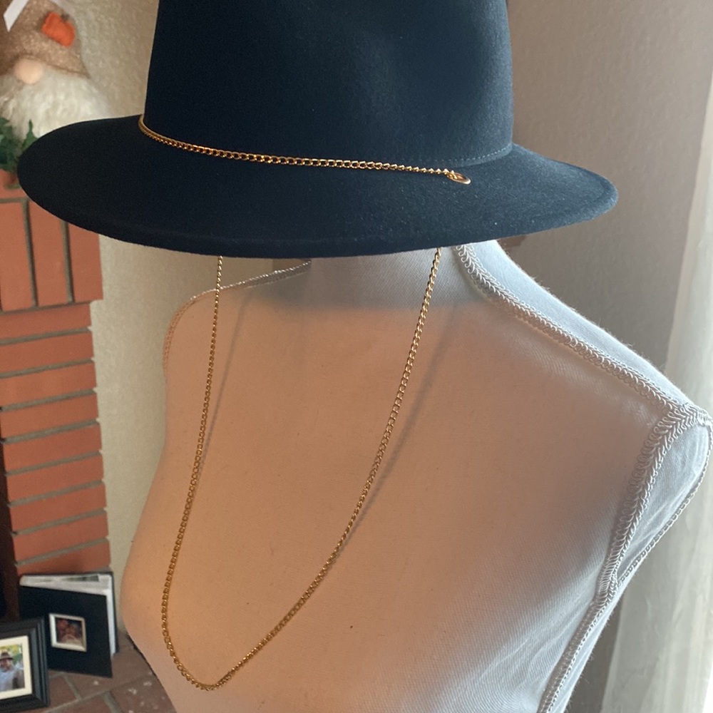 NWT Felt Fedora Hat with Long Gold Chain. Last One.
